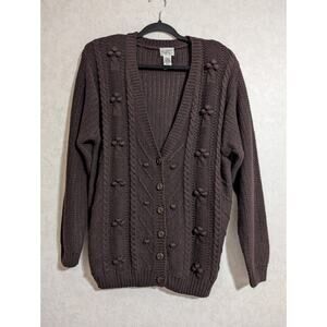 Liz Baker Essentials Vintage Cardigan Buttons Chocolate Brown Size Large Petite